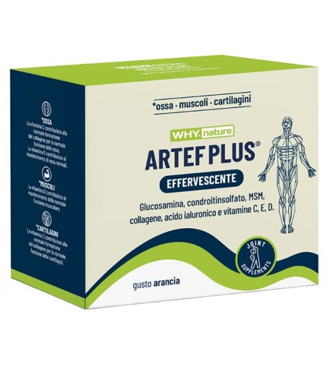 Why Nature Artef Plus 24 Bustine Arancia Effervescenti con Glucosamina Condroitina e Collagene per Articolazioni e Giunture
