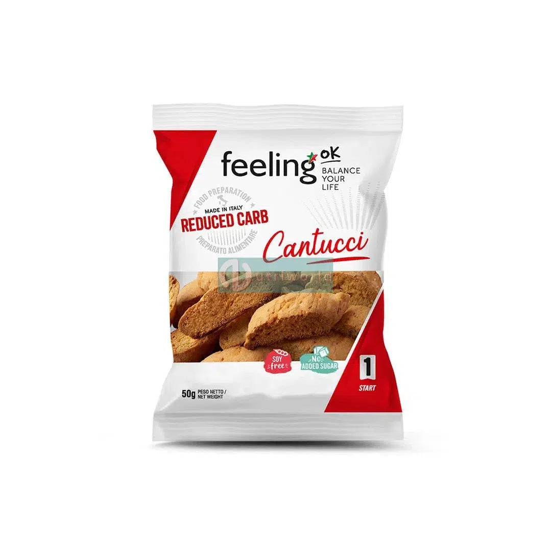 Feeling Ok Cantucci Start 50g Mandorla Biscotti Proteici Zero per Colazione e Snack Keto-NutriWorld.it