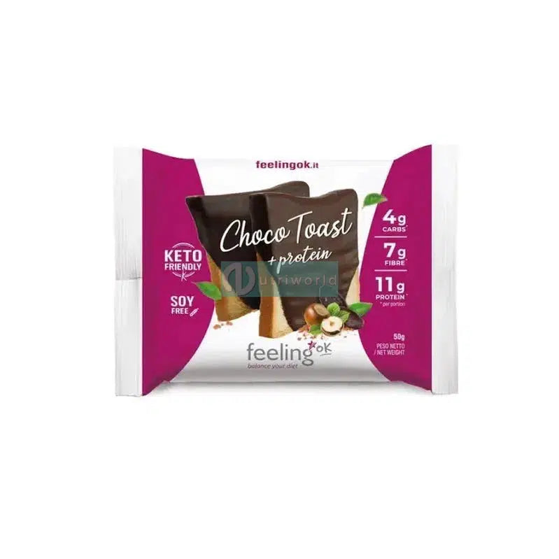 Feeling Ok Choco Toast Start 50 g Fetta Biscottata Zero Ricoperta al Cioccolato per Colazione e Snack Keto-NutriWorld.it