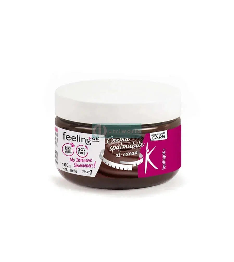 Feeling Ok Crema Spalmabile al Cacao 250 g Cioccolato a Ridotti Zuccheri per Colazione Keto-NutriWorld.it