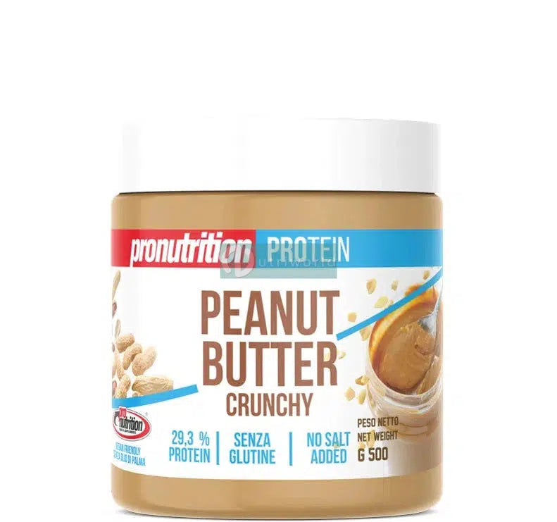 Pronutrition Burro di Arachidi Crunchy 100% 500 g Senza Sale e Zuccheri per Colazione o Snack-NutriWorld.it