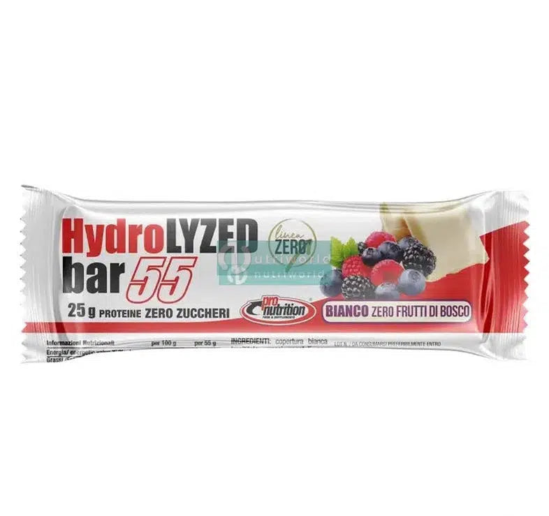 Pronutrition Hydrolyzed 55 Bianco Frutti di Bosco 55g Barretta Proteica Idrolizzata DH4 Snack Pre-Workout Post-Workout-NutriWorld.it