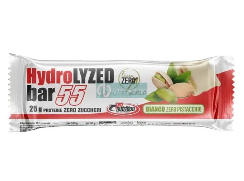 Pronutrition Hydrolyzed 55 Bianco Pistacchio 55g Barretta Proteica Idrolizzata DH4 Snack Pre-Workout Post-Workout-NutriWorld.it