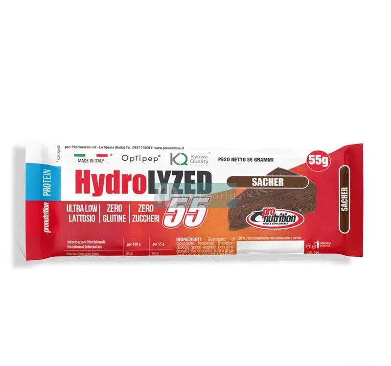 Pronutrition Hydrolyzed 55 Sacher 55g Barretta Proteica Idrolizzata DH4 Snack Pre-Workout Post-Workout-NutriWorld.it
