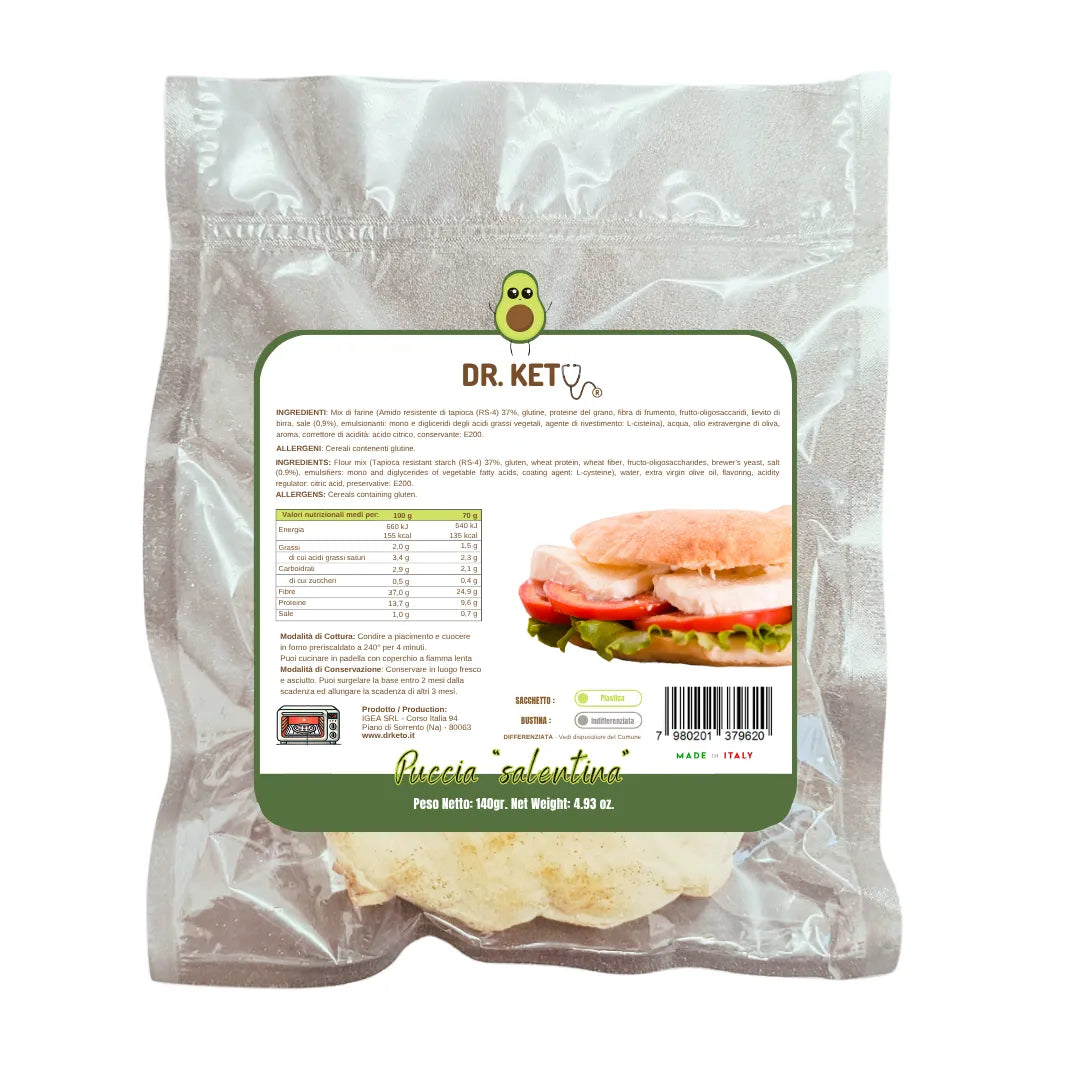 Dr Keto Puccia Salentina 140g (2x70g) Puccia Proteica Zero Carboidrati per Snack