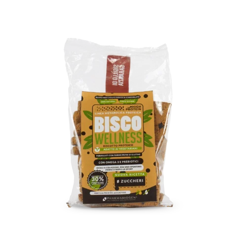 Pharmabiogen Bisco Wellness 200g Arancio e Gocce di Cioccolato Biscotti Con Omega 3 e Prebiotici per Colazione e Snack