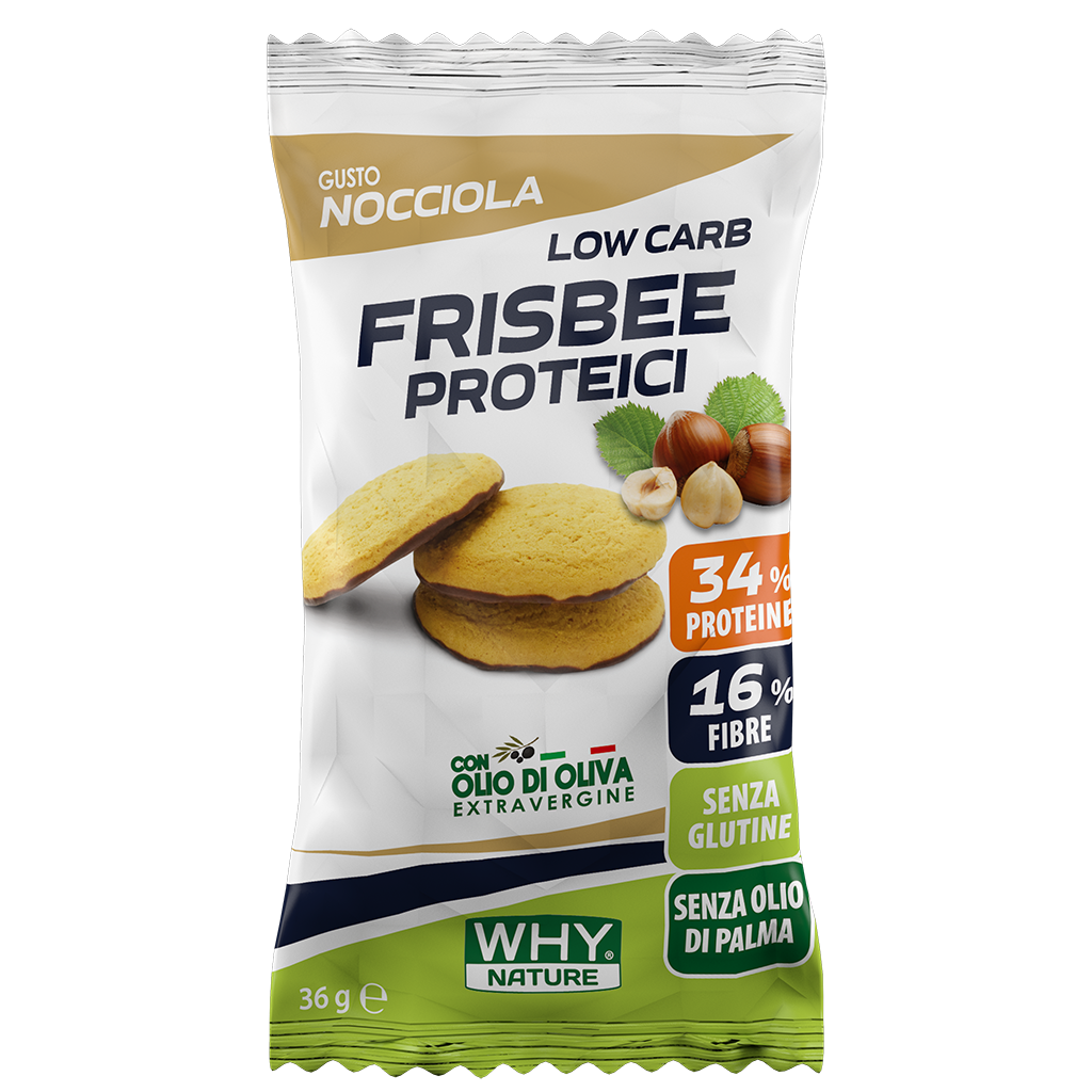 Why Nature Frisbee Proteici 36g Nocciola Biscotti Glassati al Cioccolato Zero per Colazione Keto