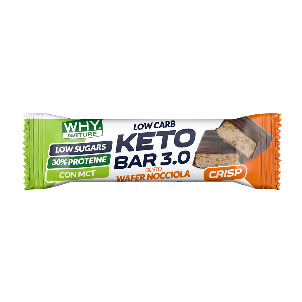 Why Nature Keto Bar 3.0 30g Wafer Nocciola Crisp Barretta keto con MCT per Spuntino