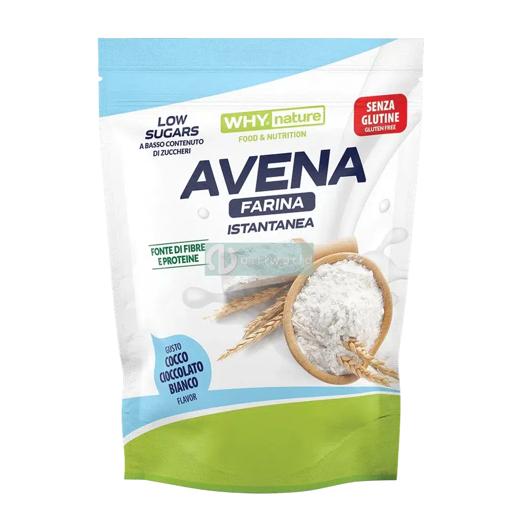 Why Nature Avena Farina Istantanea 1 Kg Cocco Cioccolato Bianco Ricca di Fibre e Proteine Senza Zuccheri-NutriWorld.it