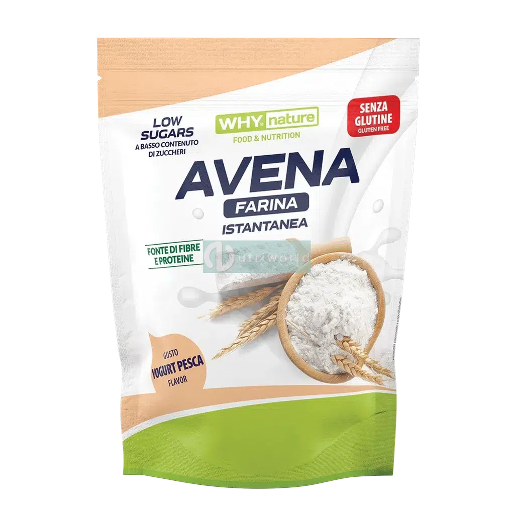 Why Nature Avena Farina Istantanea 1 Kg Yogurt Pesca Ricca di Fibre e Proteine Senza Zuccheri-NutriWorld.it