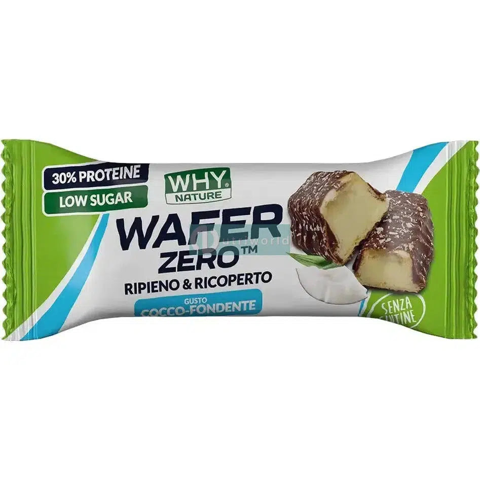 Why Nature Wafer Zero 35 gr Cocco Fondente Barretta Cialda Ripiena di Crema Proteica Zero-NutriWorld.it