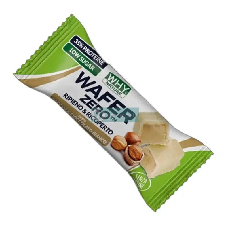 Why Nature Wafer Zero 35 gr Nocciola Cioccolato Bianco Barretta Cialda Ripiena di Crema Proteica Zero-NutriWorld.it