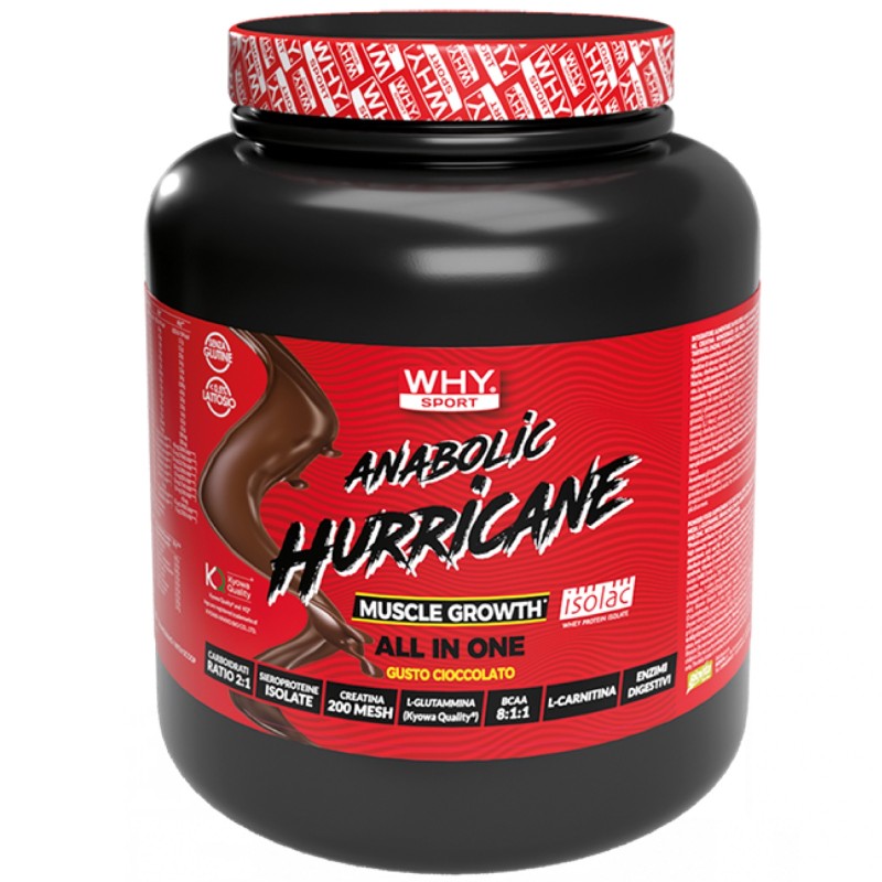 Why Sport Anabolic Hurricane 1,8kg Cioccolato Proteine Isolate Muscle Growth con Creatina e BCAA per Massa