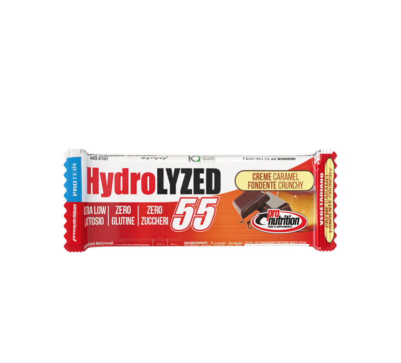 Pronutrition Hydrolyzed 55 55g Creme Caramel Fondente Crunchy Barretta Proteica Idrolizzata DH4 Snack Pre-Workout Post-Workout
