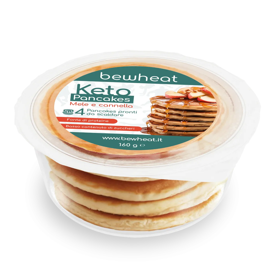 BeWheat Keto Pancakes 160g 4 porzioni Mele e Cannella Pronti da scaldare per Colazione e Snack