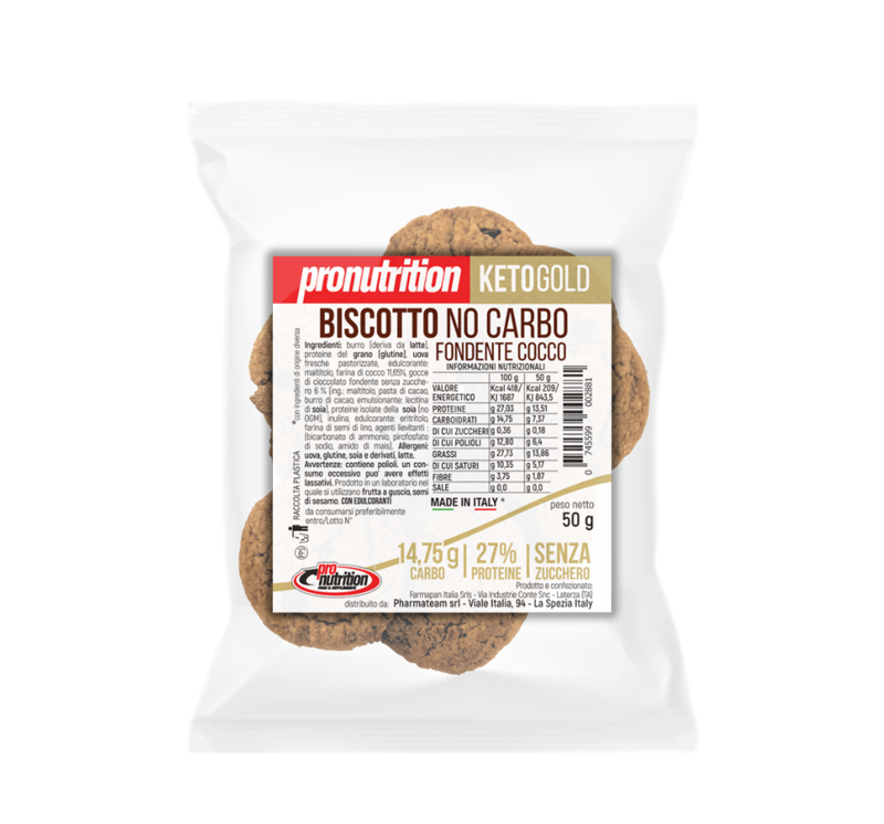 Pronutrition Biscotto Keto No carbo 50 g Fondente Cocco Cioccolato Biscottini da Caffe' Zero
