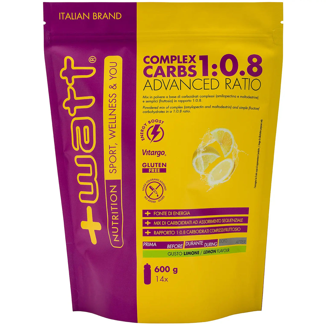 +Watt Complex Carbs Advanced Ratio 1:0.8 600g Limone Carboidrati Complessi e Semplici per Energia Resistenza e Recupero