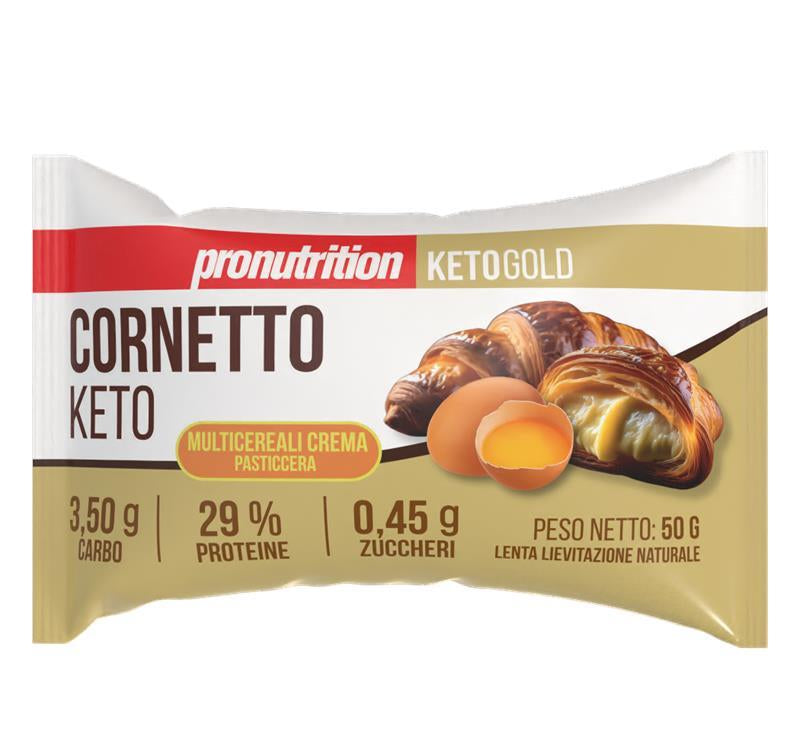 Pronutrition Cornetto Keto Multicereali Ripieno di Crema Pasticcera 50g per Colazione Zero