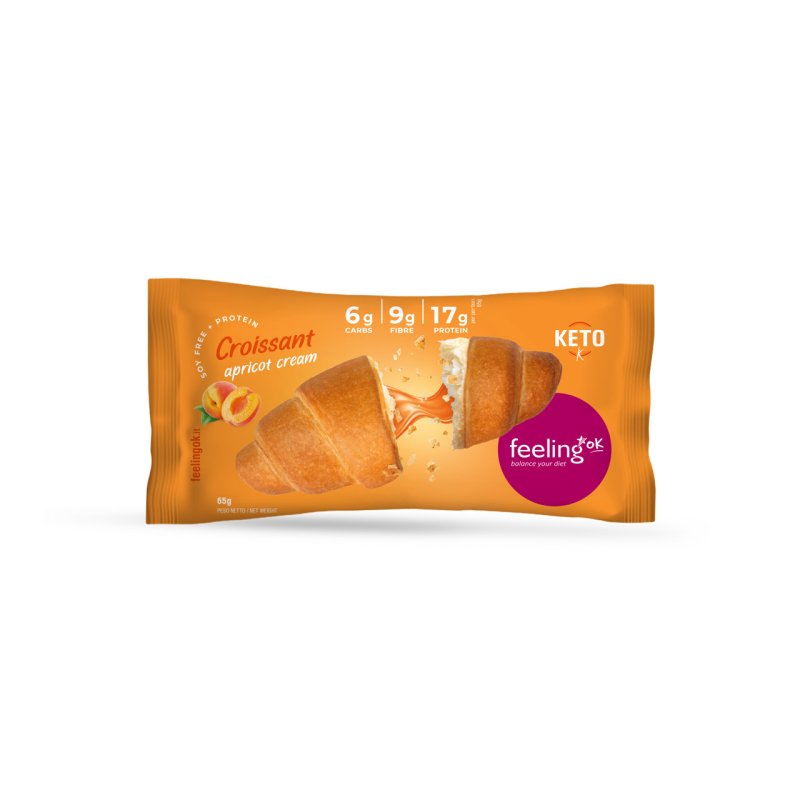 Feeling Ok Croissant +Protein 65g Ripieno Crema all'Albicocca Cornetto per Colazione e Snack Keto
