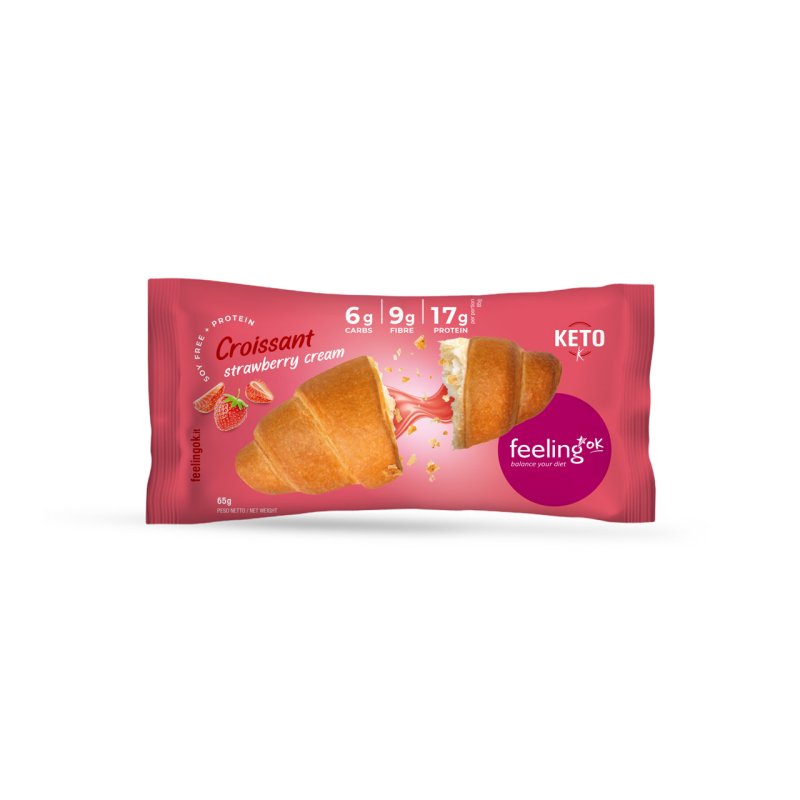 Feeling Ok Croissant +Protein 65g Ripieno Crema alla Fragola Cornetto per Colazione e Snack Keto