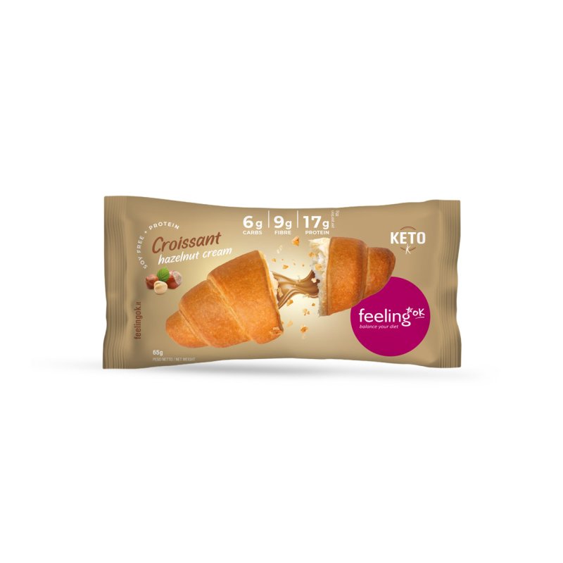 Feeling Ok Croissant +Protein 65g Ripieno Crema alla Nocciola Cornetto per Colazione e Snack Keto