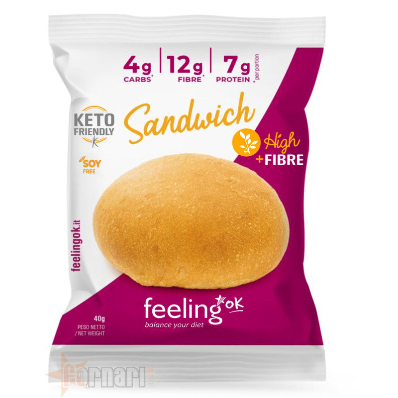 Feeling Ok Sandwich + Fibre 40 g Sandwich Proteico Panino per Spuntino e Snack Keto
