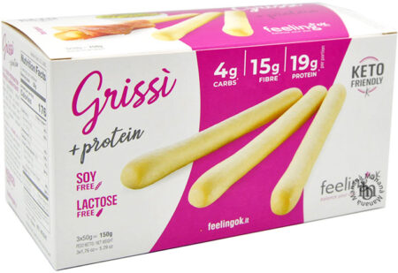 Feeling Ok Grissi' + Protein 150g Grissini Proteici Snack Salato per Spuntino Keto