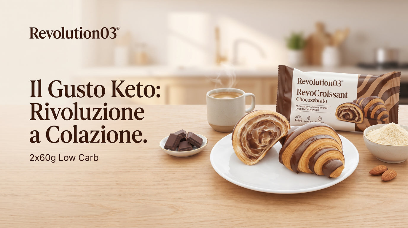 Revolution03 RevoCroissant Chocozebrato 2x60g Low Carb per Colazione o Snack Keto - banner