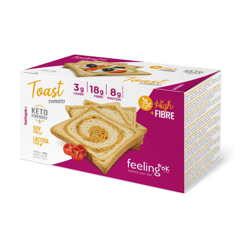 Feeling Ok Toast +Fibre 160g Tomato Fette Biscottate Zero al Pomodoro per Colazione e Spuntino Keto
