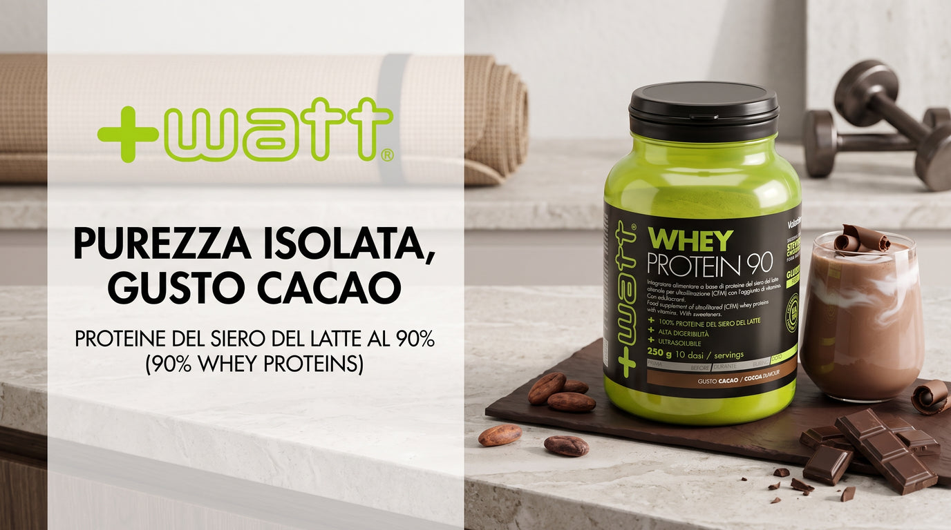 +Watt Whey Protein 90 250g Cacao Cioccolato Proteine Isolate in Polvere - banner