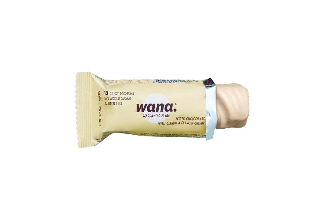 Wana Waffand' Cream 43g White Chocolate Gianduja Cioccolato Bianco Barretta Proteica Wafer Zero Snack Keto Wana