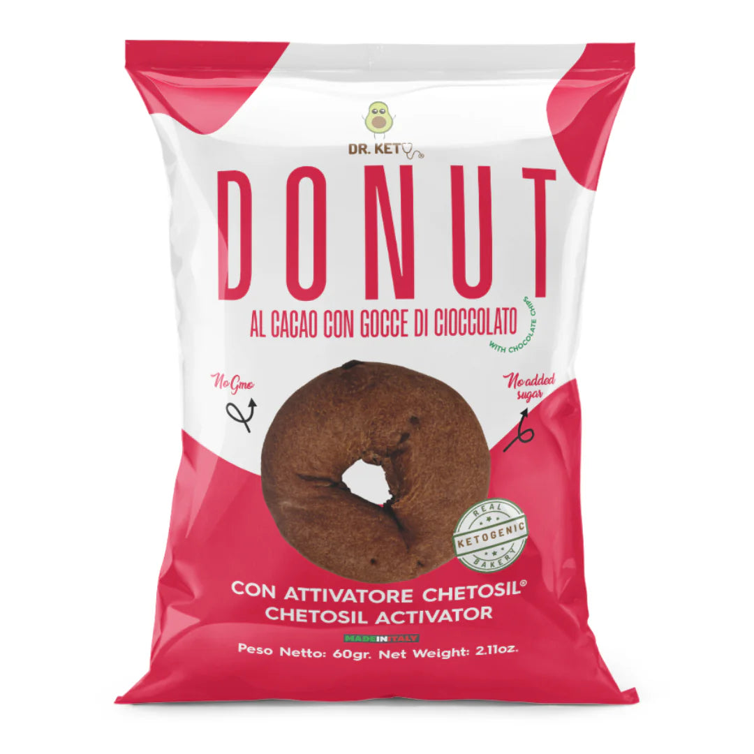 Dr Keto Donut 60g Cacao Gocce di Cioccolato Ciambella per Colazione e Snack Keto