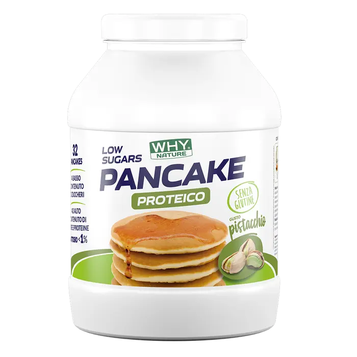 Why Nature Pancake Proteico Low Sugars 800 g Pistacchio in Polvere Senza Glutine per Colazione e Spuntino