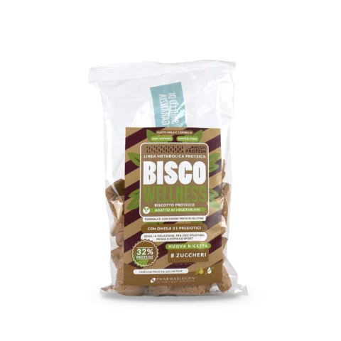 Pharmabiogen Bisco Wellness 200g Mela e Cannella Biscotti Con Omega 3 e Prebiotici per Colazione e Snack