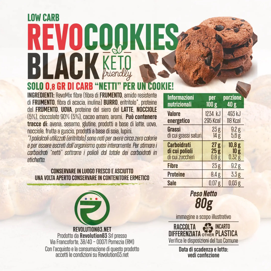 Revolution03 Revo Cookies Black 2x40g Biscotti Low carb Keto per Colazione o Spuntino