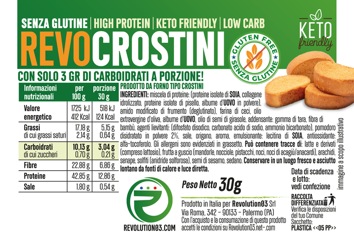Revolution03 Revo Crostini 30g Crostini Keto Proteici per Spuntino o Cena