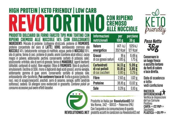 Revolution03 Revo Tortino 36g Dolce Low Carb Keto Proteico per Colazione o Spuntino