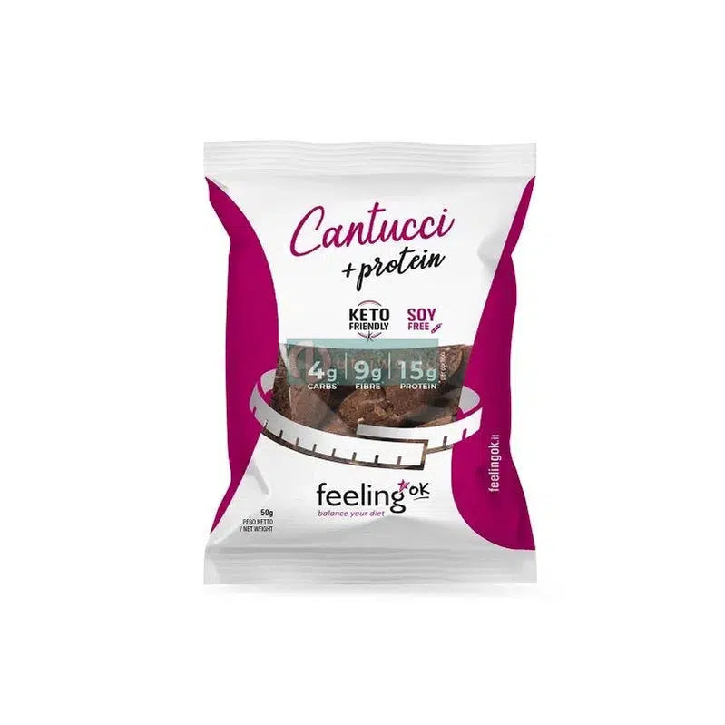 Feeling Ok Cantucci Start 50g Cacao Biscotti Proteici Zero per Colazione e Snack Keto-NutriWorld.it