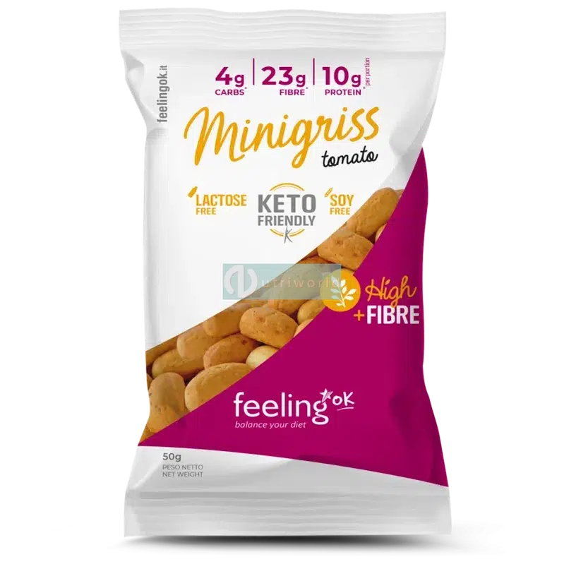 Feeling Ok Mini Griss 50 g Tomato Mini Grissini Pomodoro Snack Salato Zero Spuntino Keto-NutriWorld.it