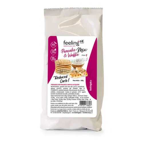 Feeling Ok Pancake & Waffle Mix Natural 400 g Proteici con Ridotti Zuccheri per Keto NutriWorld.it
