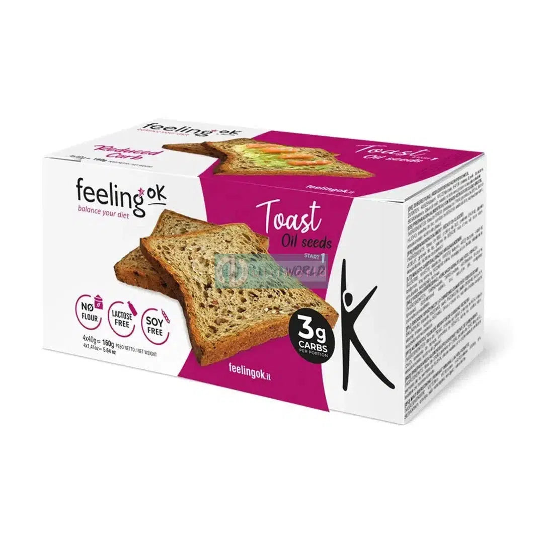 Feeling Ok Toast Start 160 g Oil Seeds Semi Integrali Fette Biscottate Zero per Colazione e Spuntino Keto-NutriWorld.it
