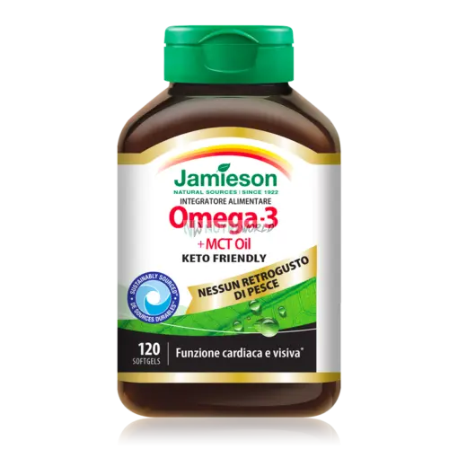 Jamieson Omega 3 MCT Oil Keto Friendly 120 Capsule Softgels per Cuore e Microcircolo Senza Retrogusto Jamieson