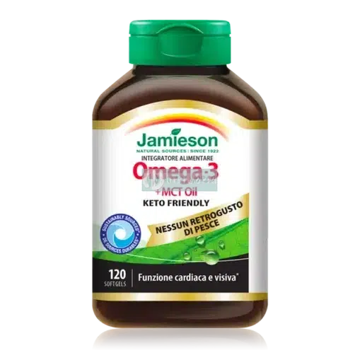 Jamieson Omega 3 MCT Oil Keto Friendly 120 Capsule Softgels per Cuore e Microcircolo Senza Retrogusto-NutriWorld.it