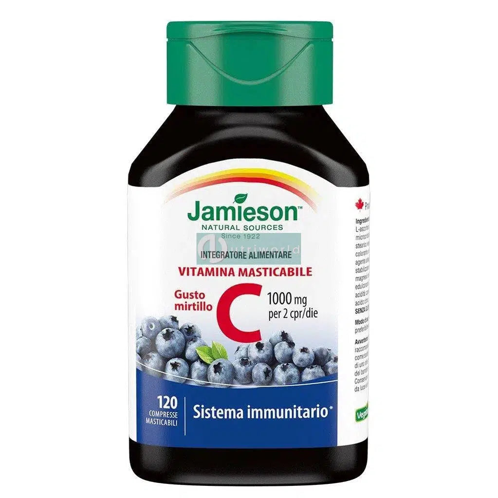 Jamieson Vitamina C 1000 Masticabile 120 Compresse Mirtillo per Energia e Difese Naturali-NutriWorld.it