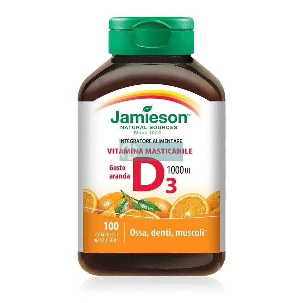 Jamieson Vitamina D 3 1000 UI Masticabile 100 Compresse Arancia per Ossa e Difese Naturali-NutriWorld.it