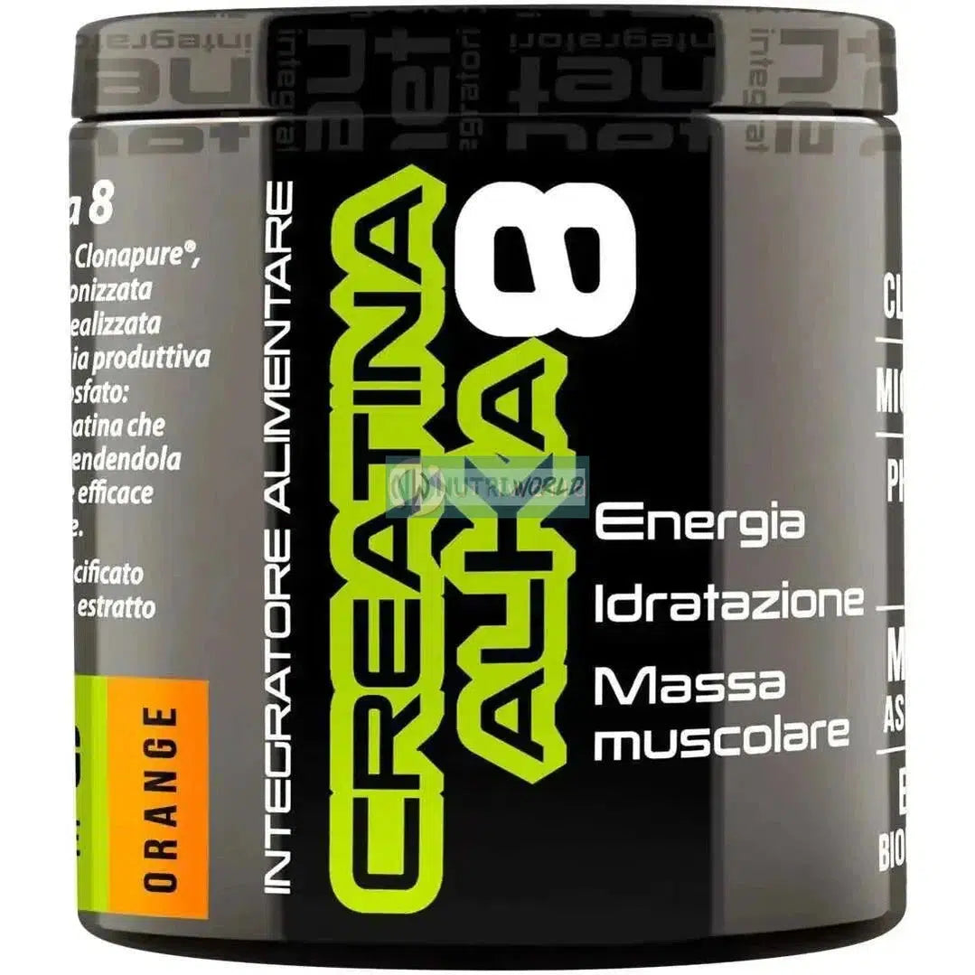Net Creatina Alka 8 200g Arancia Alcalina in Polvere Micronizzata per Energia Massa e Recupero-NutriWorld.it