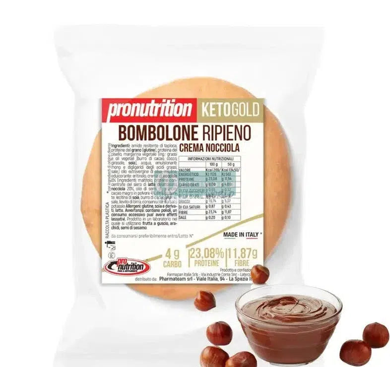 Pronutrition Bombolone Ripieno No Carbo 50g Crema Nocciola per Colazione e Spuntino Keto-NutriWorld.it