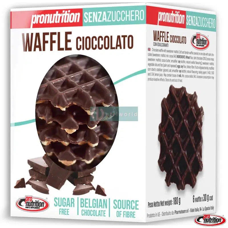 Pronutrition Waffle 180g 6x30g Cioccolato Belga Ricoperto Senza Zuccheri per Colazione Zero-NutriWorld.it