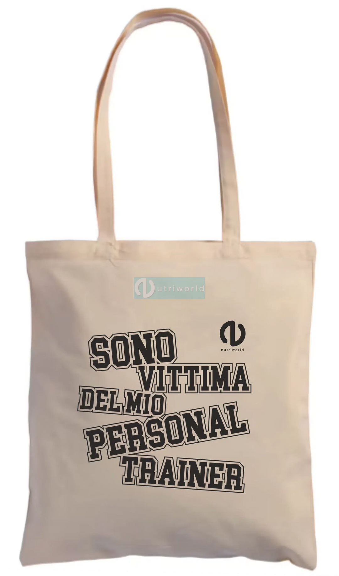 Shopper NutriWorld | Sono vittima del mio Personal Trainer | Manico lungo, Cotone Alta Qualita'-NutriWorld.it