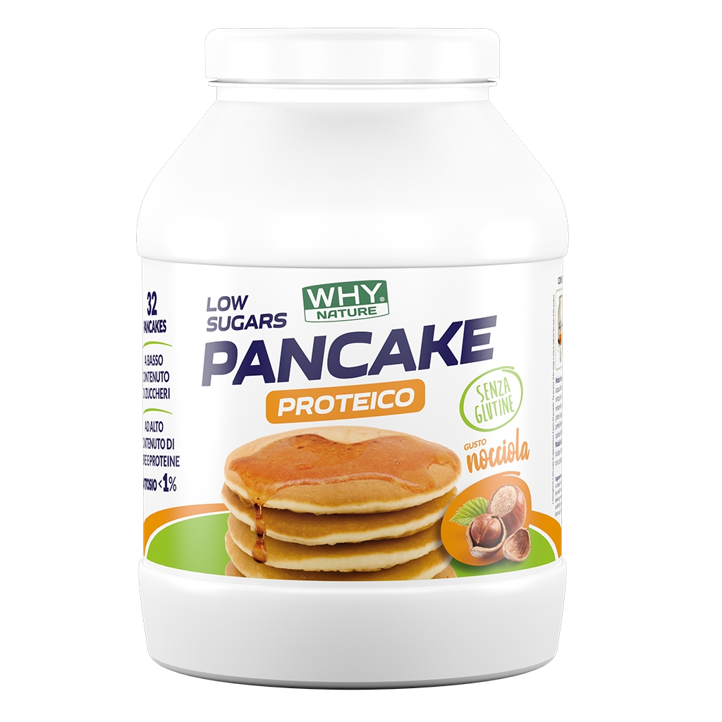Why Nature Pancake Proteico Low Sugars 800 g Nocciola in Polvere Senza Glutine per Colazione e Spuntino